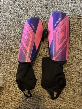 Umbro Pink and Purple Youth Soccer Shin Guards with Sock Sleeves